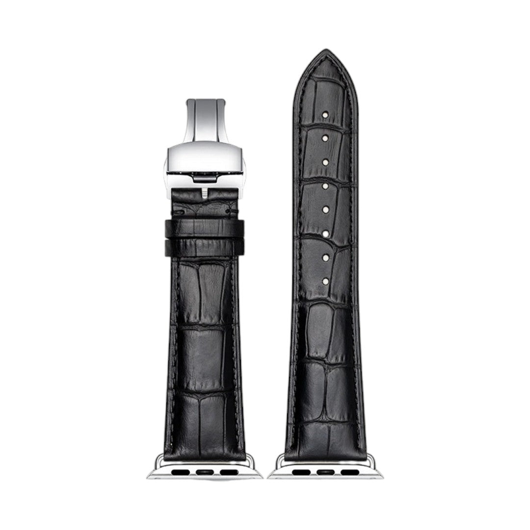 Abell Apple Crocodile-Patterned Genuine Leather Butterfly Buckle Watch Band