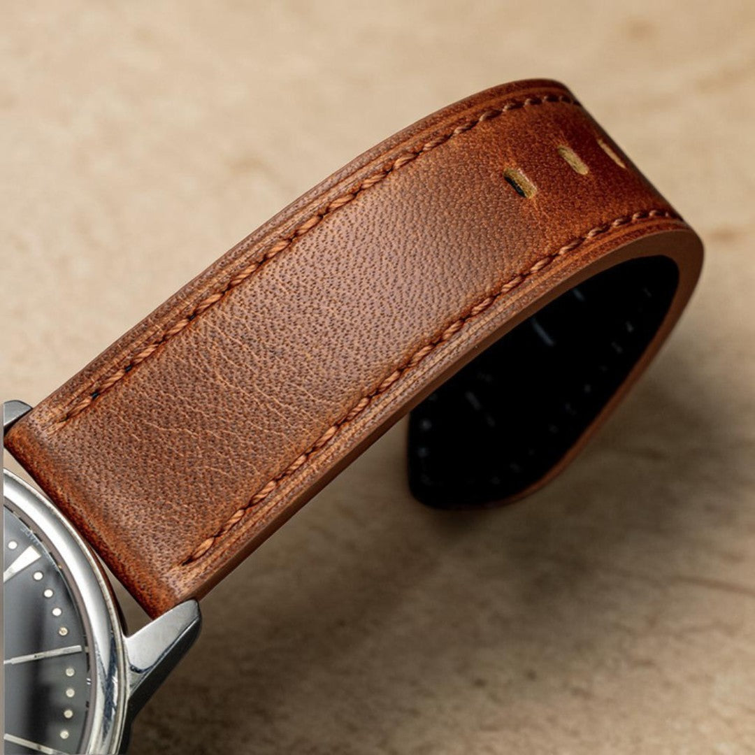 Wade 頭層牛皮快拆平口錶帶 - hkwatchbandco